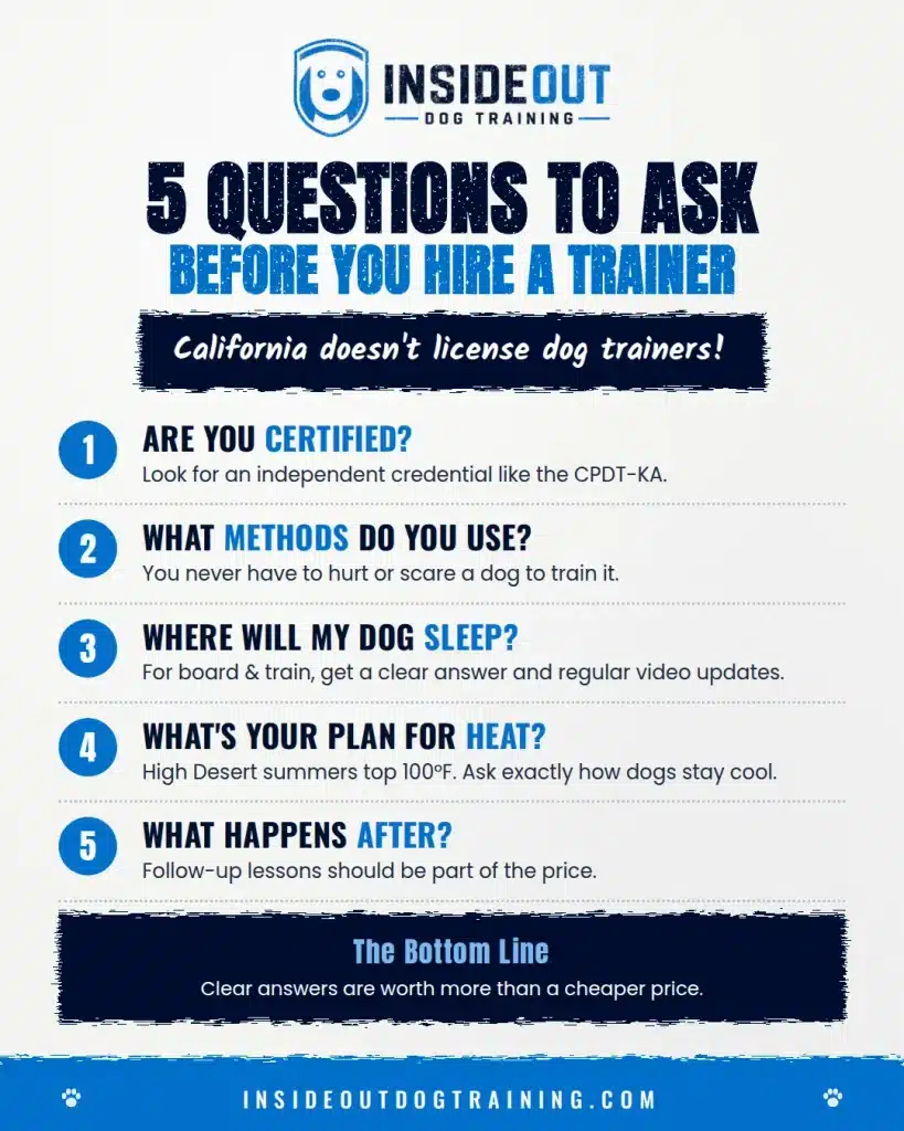 Checklist: 5 questions to ask before you hire a dog trainer, from InsideOut Dog Training